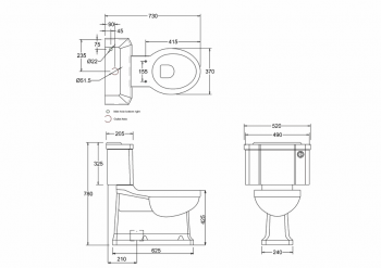 Concealed bottom outlet close-coupled WC with rear or bottom entry lever cistern